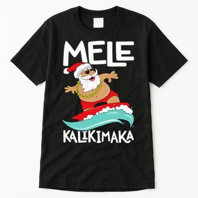 Mele Kalikimaka Hawaiian Christmas Hawaii Surfing Santa Tall T-Shirt