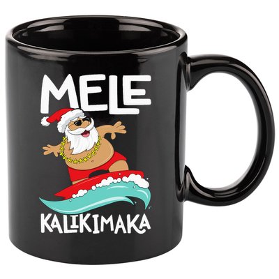 Mele Kalikimaka Hawaiian Christmas Hawaii Surfing Santa 11oz C Handle Ceramic Mug