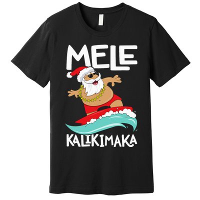 Mele Kalikimaka Hawaiian Christmas Hawaii Surfing Santa Premium T-Shirt