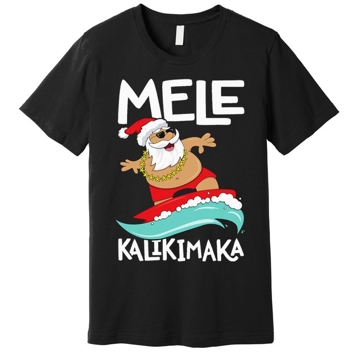 Mele Kalikimaka Hawaiian Christmas Hawaii Surfing Santa Premium T-Shirt