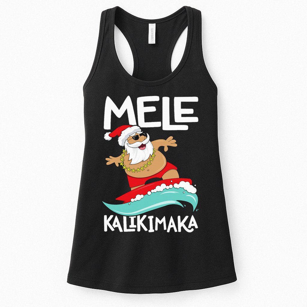Mele Kalikimaka Hawaiian Christmas Hawaii Surfing Santa Womens Tank Top