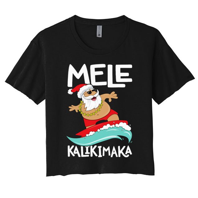 Mele Kalikimaka Hawaiian Christmas Hawaii Surfing Santa Crop Top