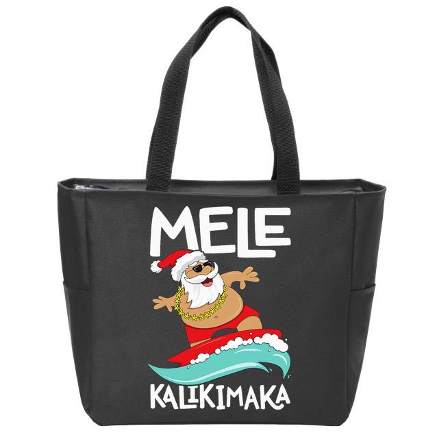 Mele Kalikimaka Hawaiian Christmas Hawaii Surfing Santa Zip Tote Bag