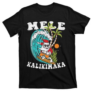 Mele Kalikimaka Hawaii Christmas Surfing Santa T-Shirt