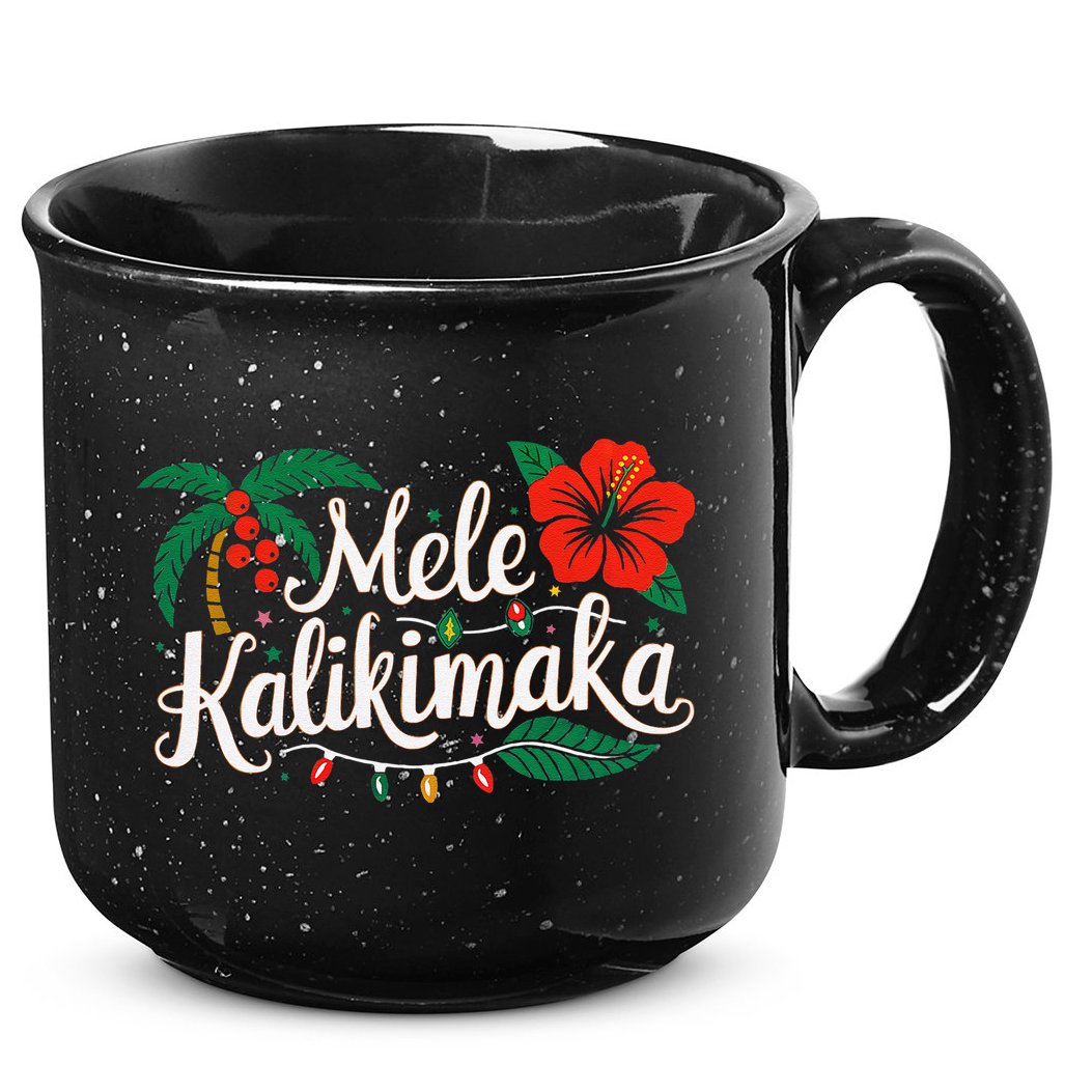 Mele Kalikimaka Hibiscus Palm Waikiki Big Island Christmas 15oz Campfire Ceramic Mug