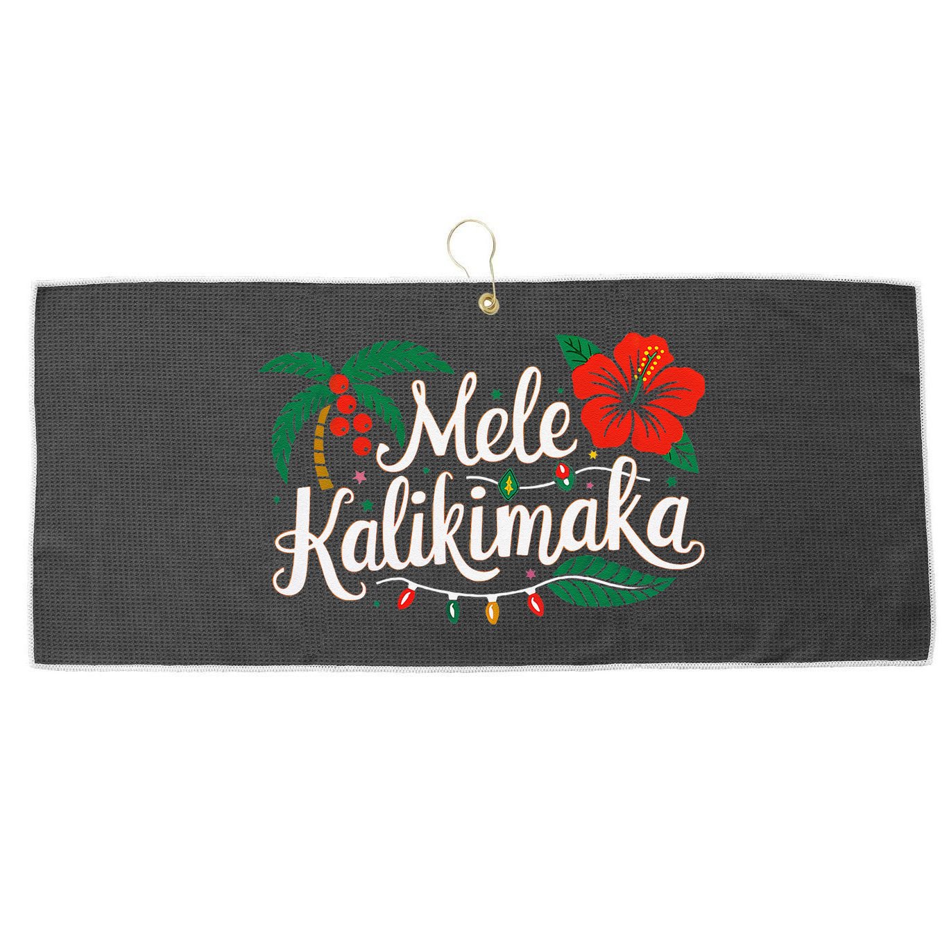 Mele Kalikimaka Hibiscus Palm Waikiki Big Island Christmas Large Microfiber Waffle Golf Towel