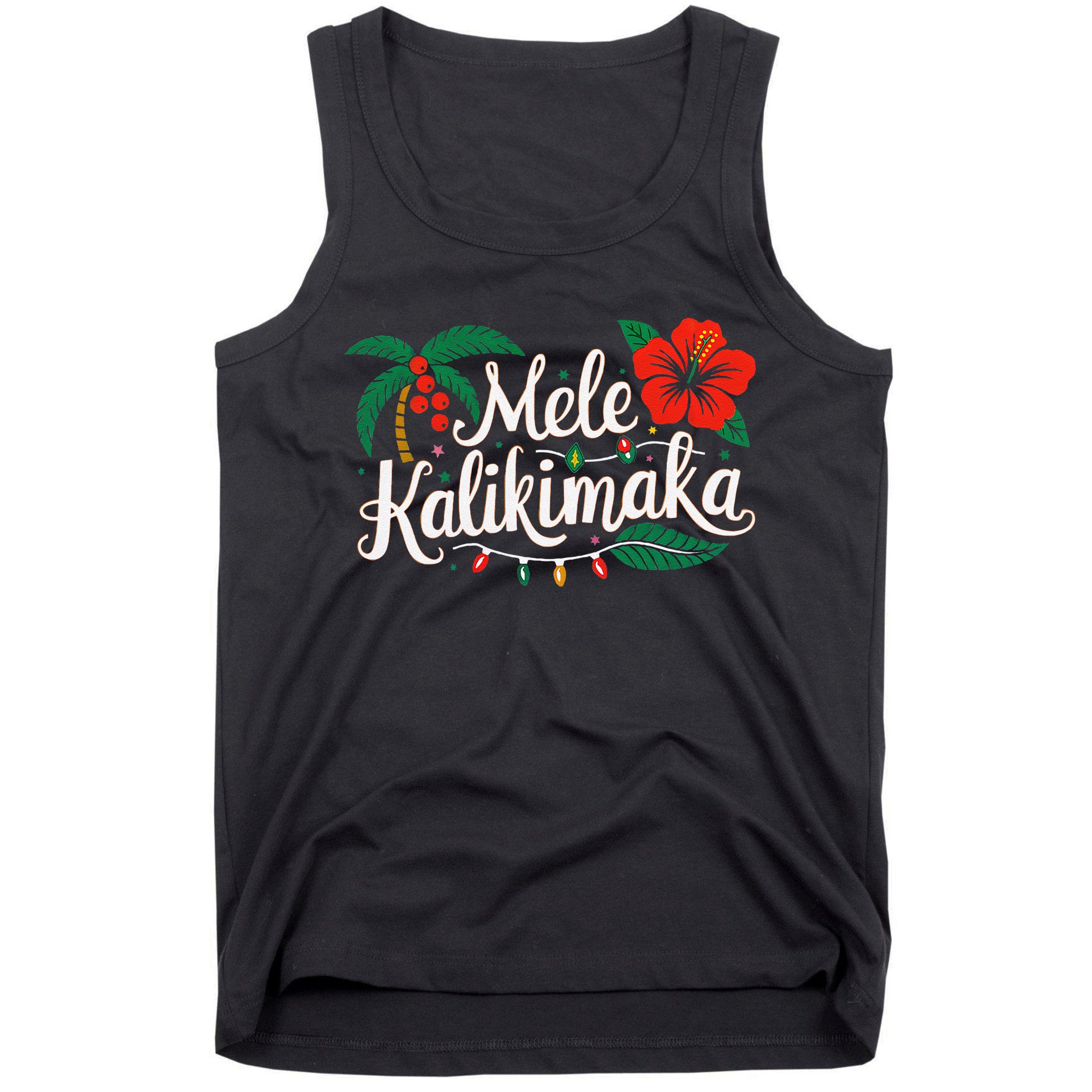 Mele Kalikimaka Hibiscus Palm Waikiki Big Island Christmas Tank Top