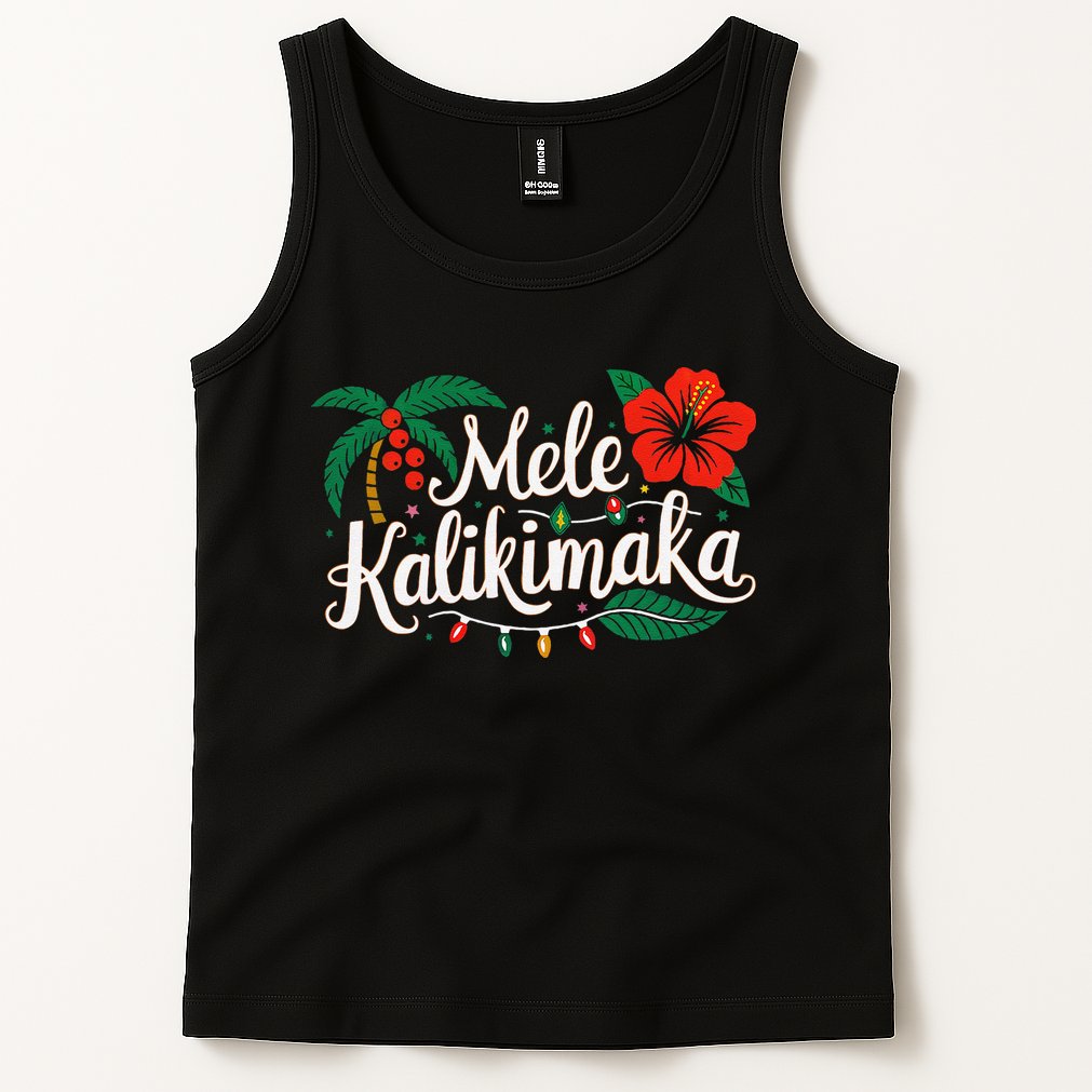 Mele Kalikimaka Hibiscus Palm Waikiki Big Island Christmas Tank Top