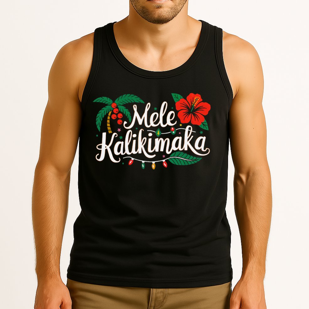 Mele Kalikimaka Hibiscus Palm Waikiki Big Island Christmas Tank Top