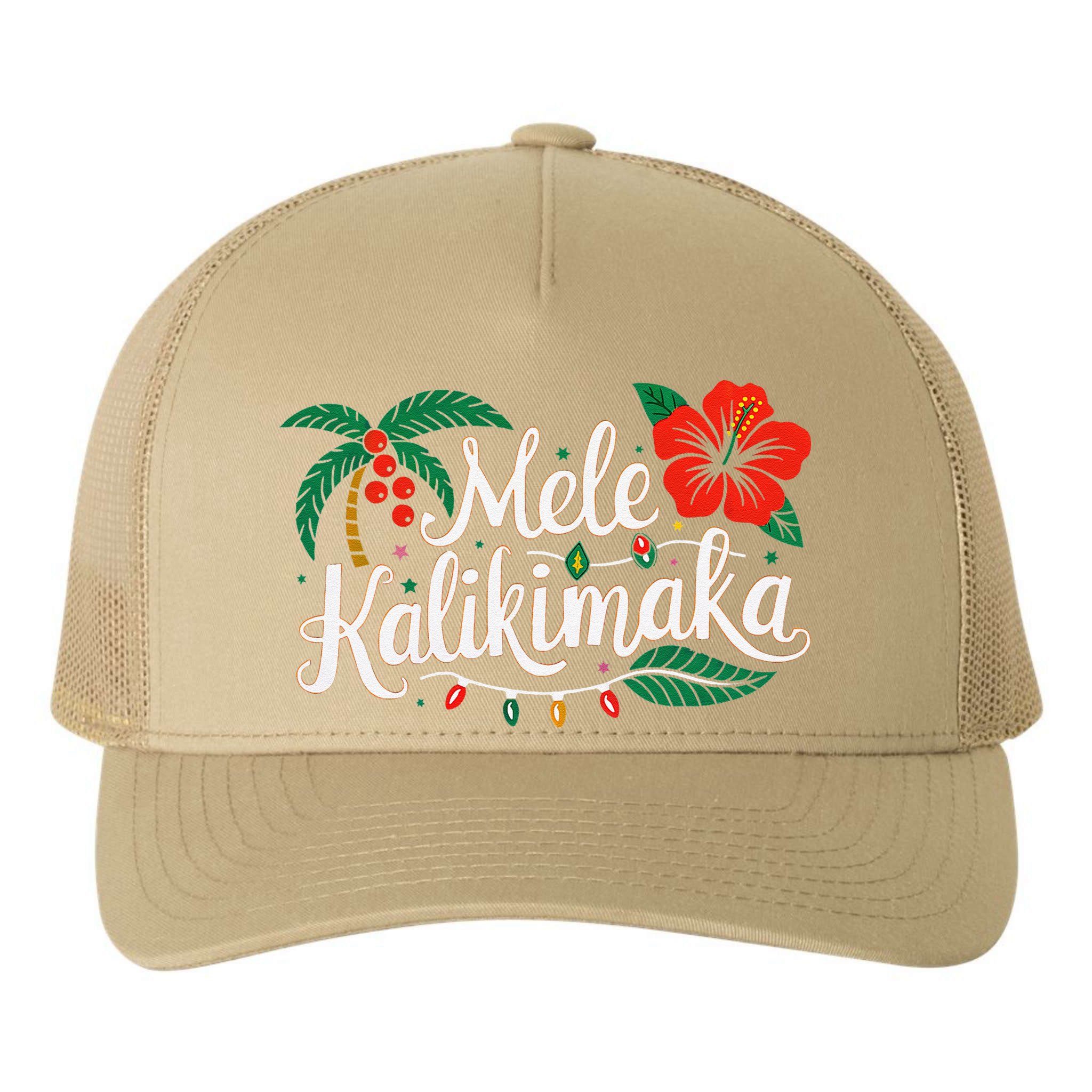Mele Kalikimaka Hibiscus Palm Waikiki Big Island Christmas Yupoong Adult 5-Panel Trucker Hat