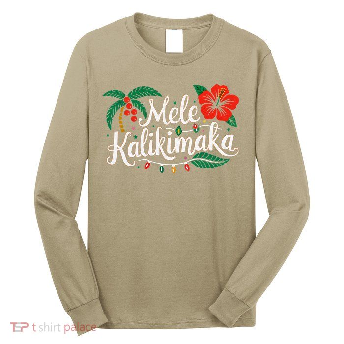 Mele Kalikimaka Hibiscus Palm Waikiki Big Island Christmas Long Sleeve Shirt
