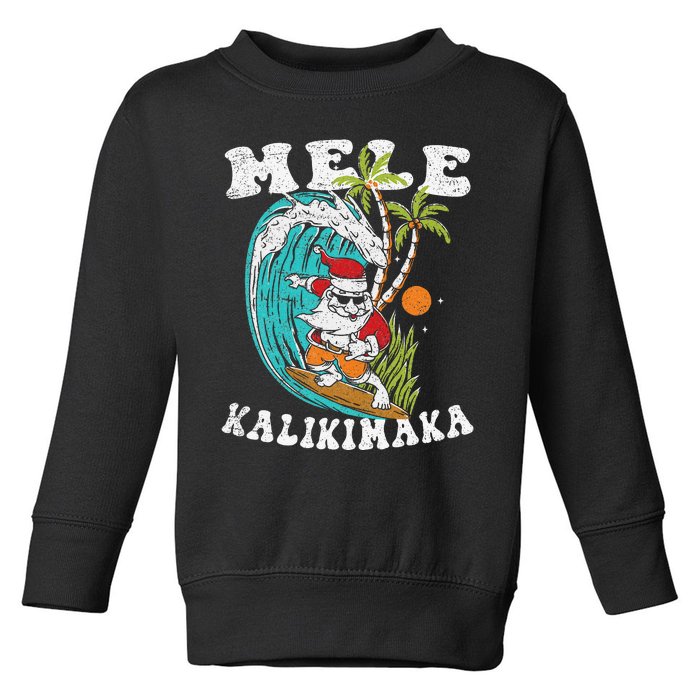 Mele Kalikimaka Hawaii Christmas Surfing Santa Toddler Sweatshirt