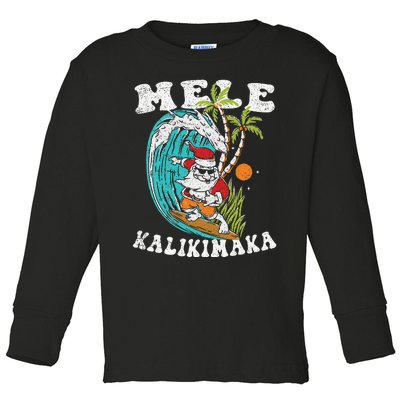 Mele Kalikimaka Hawaii Christmas Surfing Santa Toddler Long Sleeve Shirt