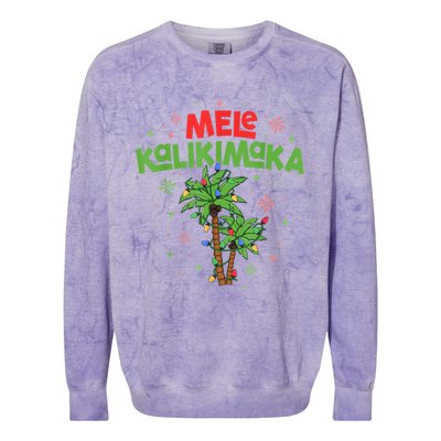 Mele Kalikimaka Hawaiian Christmas Palm Tree Lights Xmas Gift Colorblast Crewneck Sweatshirt