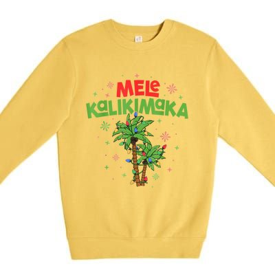 Mele Kalikimaka Hawaiian Christmas Palm Tree Lights Xmas Gift Premium Crewneck Sweatshirt