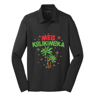 Mele Kalikimaka Hawaiian Christmas Palm Tree Lights Xmas Gift Silk Touch Performance Long Sleeve Polo