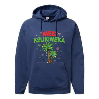 Mele Kalikimaka Hawaiian Christmas Palm Tree Lights Xmas Gift Performance Fleece Hoodie