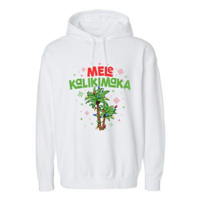 Mele Kalikimaka Hawaiian Christmas Palm Tree Lights Xmas Gift Garment-Dyed Fleece Hoodie