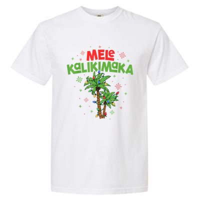 Mele Kalikimaka Hawaiian Christmas Palm Tree Lights Xmas Gift Garment-Dyed Heavyweight T-Shirt