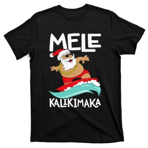 Mele Kalikimaka Hawaiian Christmas Hawaii Surfing Santa T-Shirt