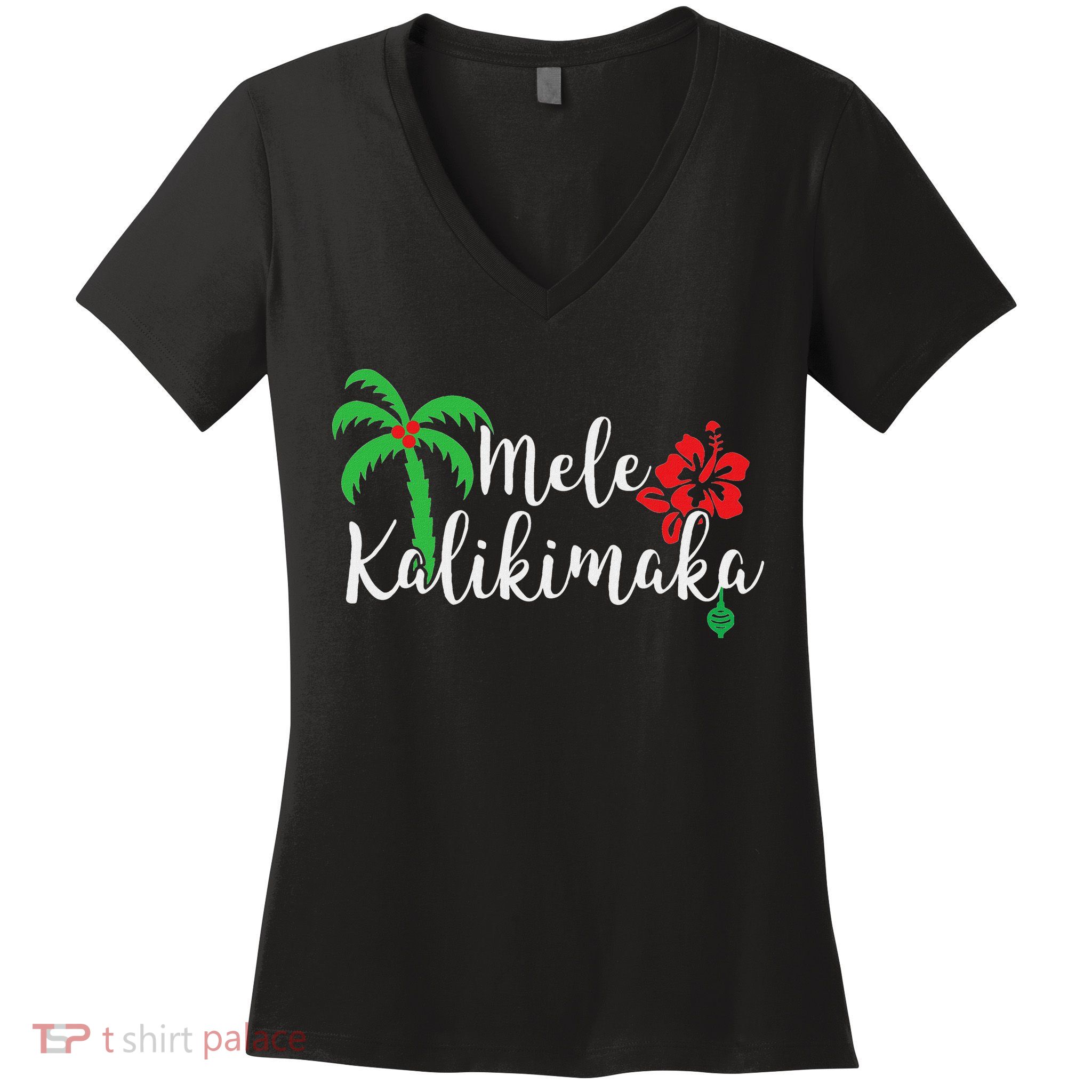 Mele Kalikimaka Hawaiian Merry Christmas Women's V-Neck T-Shirt