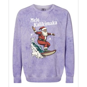 Mele Kalikimaka Hawaiian Christmas Surfing Santa Funny Gift Colorblast Crewneck Sweatshirt