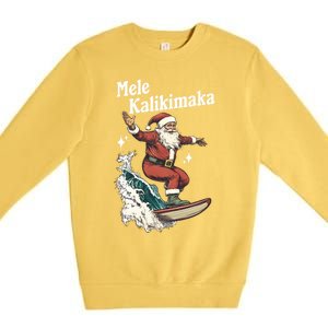 Mele Kalikimaka Hawaiian Christmas Surfing Santa Funny Gift Premium Crewneck Sweatshirt