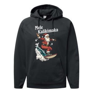 Mele Kalikimaka Hawaiian Christmas Surfing Santa Funny Gift Performance Fleece Hoodie