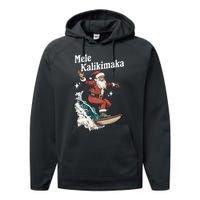 Mele Kalikimaka Hawaiian Christmas Surfing Santa Funny Gift Performance Fleece Hoodie