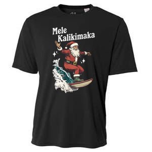 Mele Kalikimaka Hawaiian Christmas Surfing Santa Funny Gift Cooling Performance Crew T-Shirt