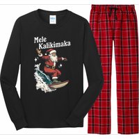 Mele Kalikimaka Hawaiian Christmas Surfing Santa Funny Gift Long Sleeve Pajama Set