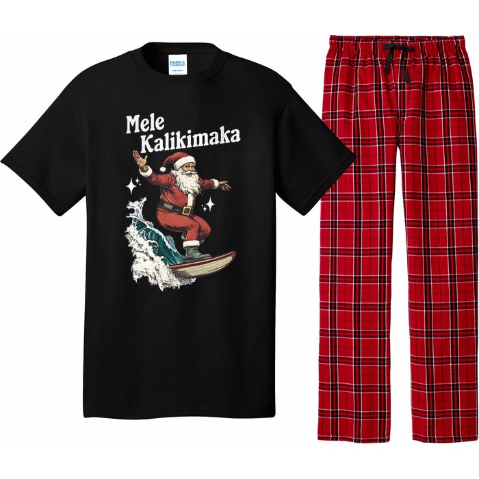 Mele Kalikimaka Hawaiian Christmas Surfing Santa Funny Gift Pajama Set