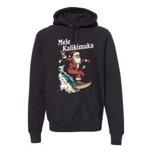 Mele Kalikimaka Hawaiian Christmas Surfing Santa Funny Gift Premium Hoodie