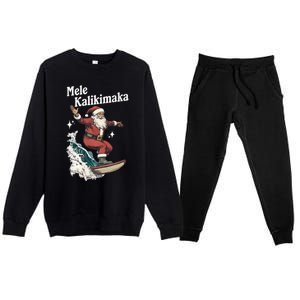 Mele Kalikimaka Hawaiian Christmas Surfing Santa Funny Gift Premium Crewneck Sweatsuit Set