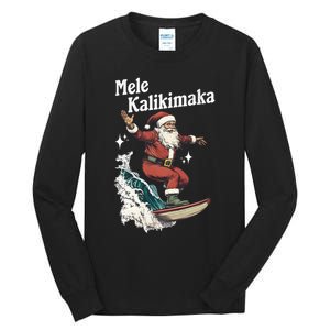 Mele Kalikimaka Hawaiian Christmas Surfing Santa Funny Gift Tall Long Sleeve T-Shirt