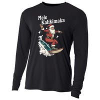 Mele Kalikimaka Hawaiian Christmas Surfing Santa Funny Gift Cooling Performance Long Sleeve Crew