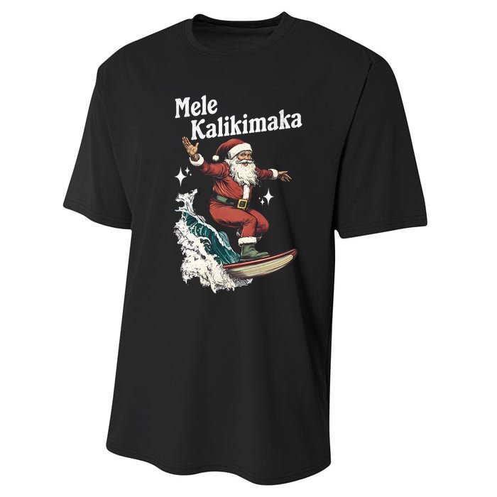 Mele Kalikimaka Hawaiian Christmas Surfing Santa Funny Gift Performance Sprint T-Shirt