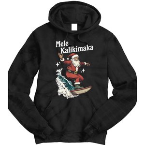 Mele Kalikimaka Hawaiian Christmas Surfing Santa Funny Gift Tie Dye Hoodie