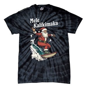 Mele Kalikimaka Hawaiian Christmas Surfing Santa Funny Gift Tie-Dye T-Shirt