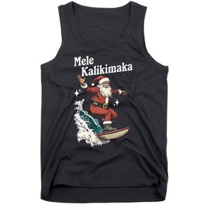 Mele Kalikimaka Hawaiian Christmas Surfing Santa Funny Gift Tank Top