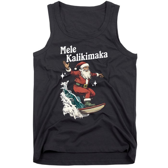 Mele Kalikimaka Hawaiian Christmas Surfing Santa Funny Gift Tank Top