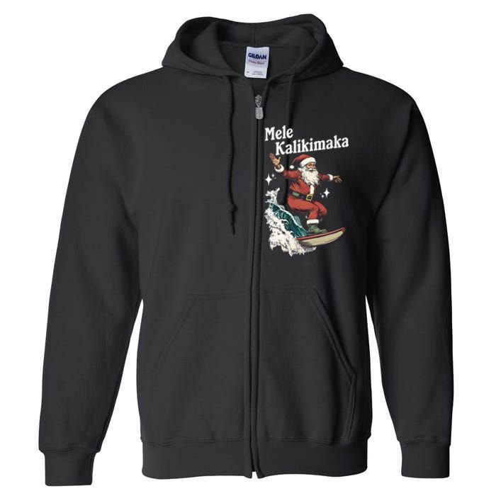 Mele Kalikimaka Hawaiian Christmas Surfing Santa Funny Gift Full Zip Hoodie