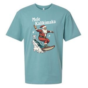 Mele Kalikimaka Hawaiian Christmas Surfing Santa Funny Gift Sueded Cloud Jersey T-Shirt