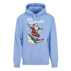 Mele Kalikimaka Hawaiian Christmas Surfing Santa Funny Gift Unisex Surf Hoodie