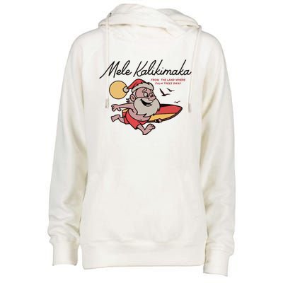 Mele Kalikimaka Hawaii Christmas Surfing Santa Womens Funnel Neck Pullover Hood