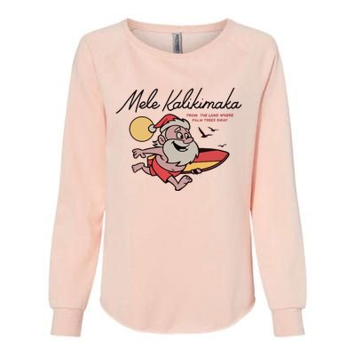 Mele Kalikimaka Hawaii Christmas Surfing Santa Womens California Wash Sweatshirt