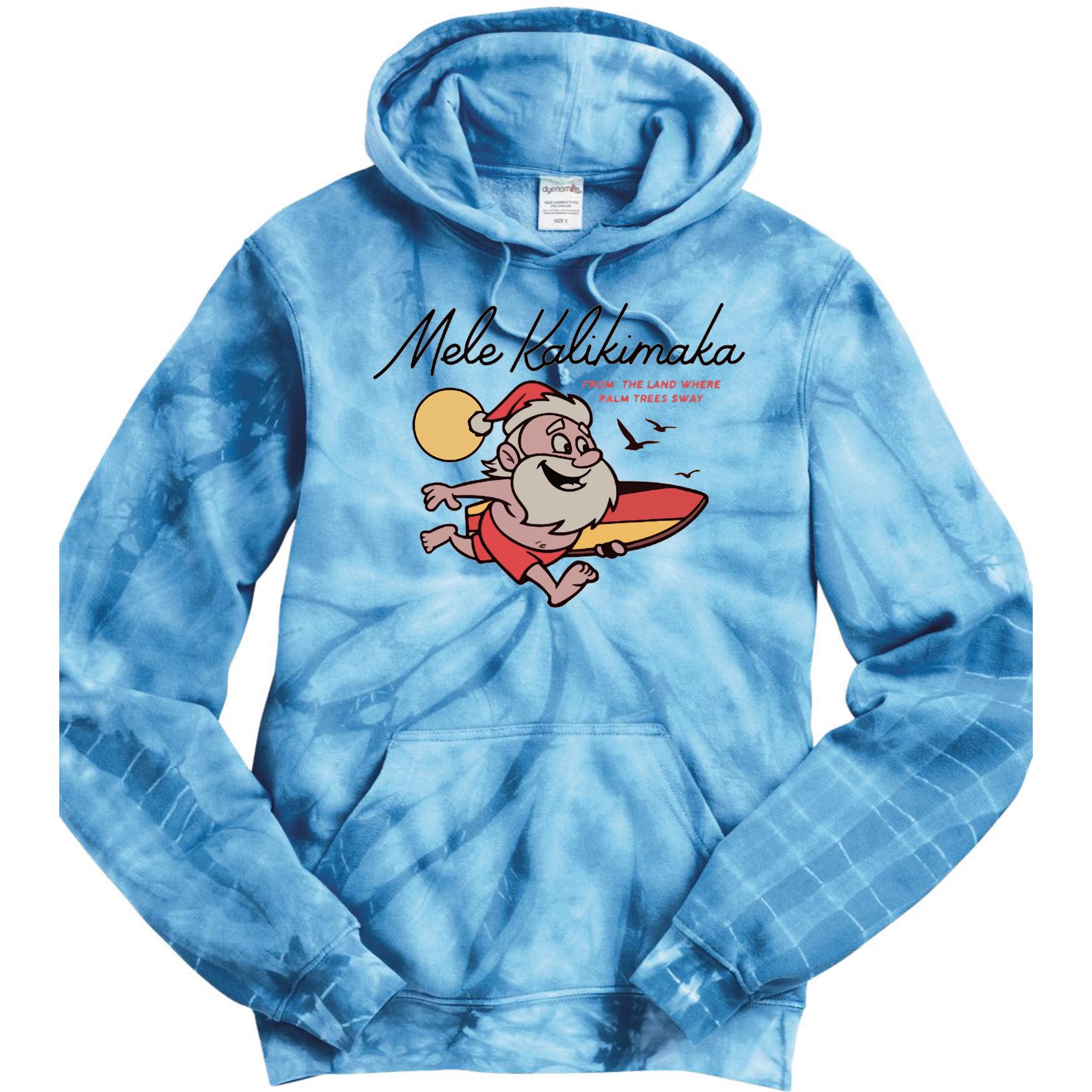Mele Kalikimaka Hawaii Christmas Surfing Santa Tie Dye Hoodie