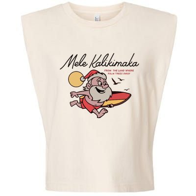 Mele Kalikimaka Hawaii Christmas Surfing Santa Garment-Dyed Women's Muscle Tee