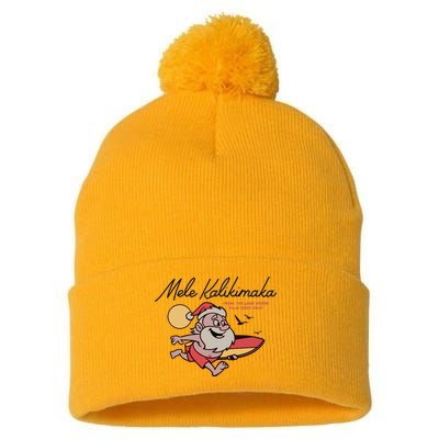 Mele Kalikimaka Hawaii Christmas Surfing Santa Pom Pom 12in Knit Beanie