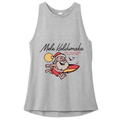 Mele Kalikimaka Hawaii Christmas Surfing Santa Ladies PosiCharge Tri-Blend Wicking Tank